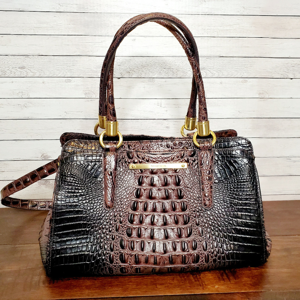 Brahmin Dark Brown Croc Leather Chelsea Handbag